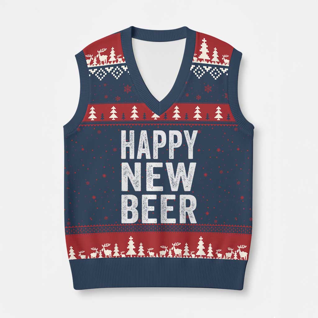 Funny Happy New Beers New Year V-Neck Knit Sweater Vest NYE Party Beer Lover TS11 Navy Red Print Your Wear