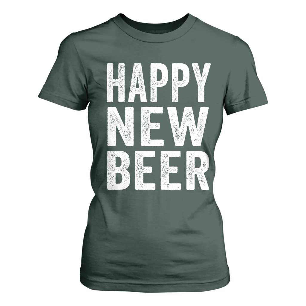 Funny Happy New Beers New Year T Shirt For Women NYE Party Beer Lover TS11 Dark Forest Green Print Your Wear