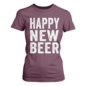 Funny Happy New Beers New Year T Shirt For Women NYE Party Beer Lover TS11 Maroon Print Your Wear