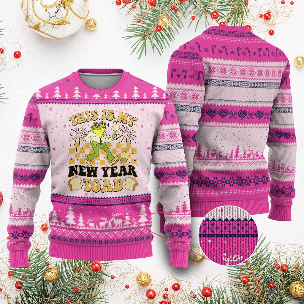 Funny New Years Eve Ugly Christmas Sweater This Is My New Year Toad Frog Pun TS11 Hot Pink Print Your Wear