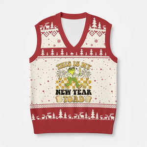 Funny New Years Eve V-Neck Knit Sweater Vest This Is My New Year Toad Frog Pun TS11 Beige Red Print Your Wear