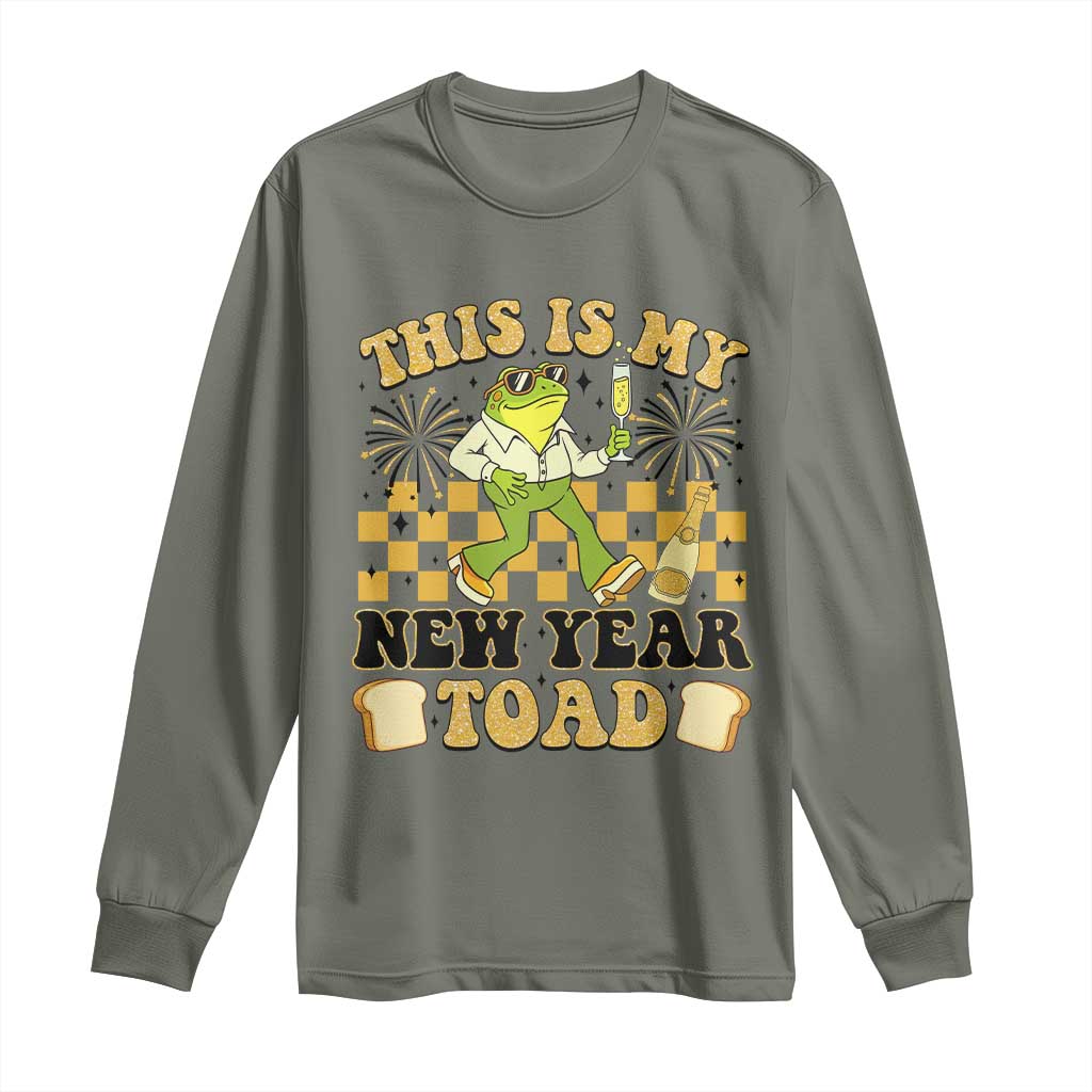 Funny New Years Eve Long Sleeve Shirt This Is My New Year Toad Frog Pun TS11 Military Green Print Your Wear