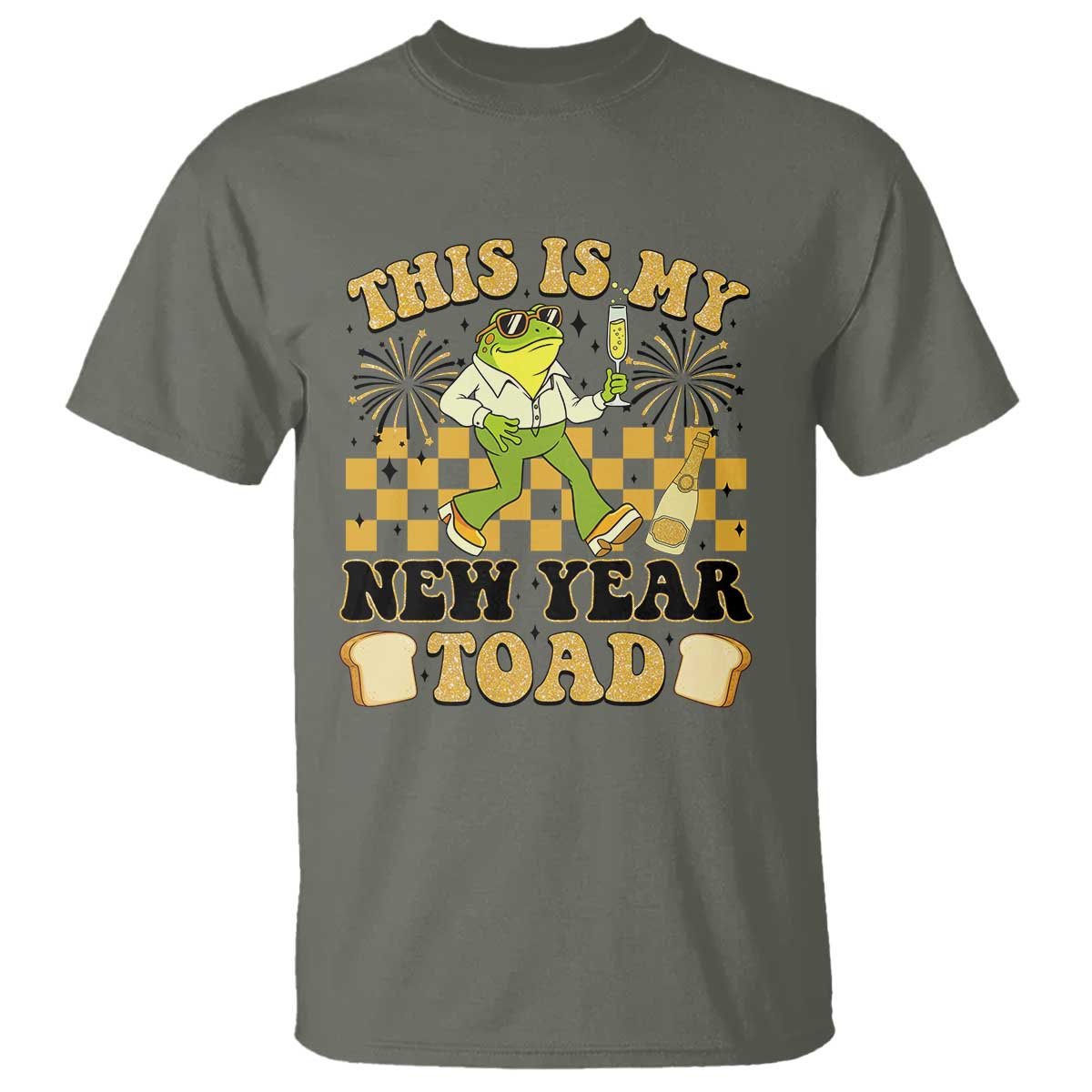 Funny New Years Eve T Shirt This Is My New Year Toad Frog Pun TS11 Military Green Print Your Wear