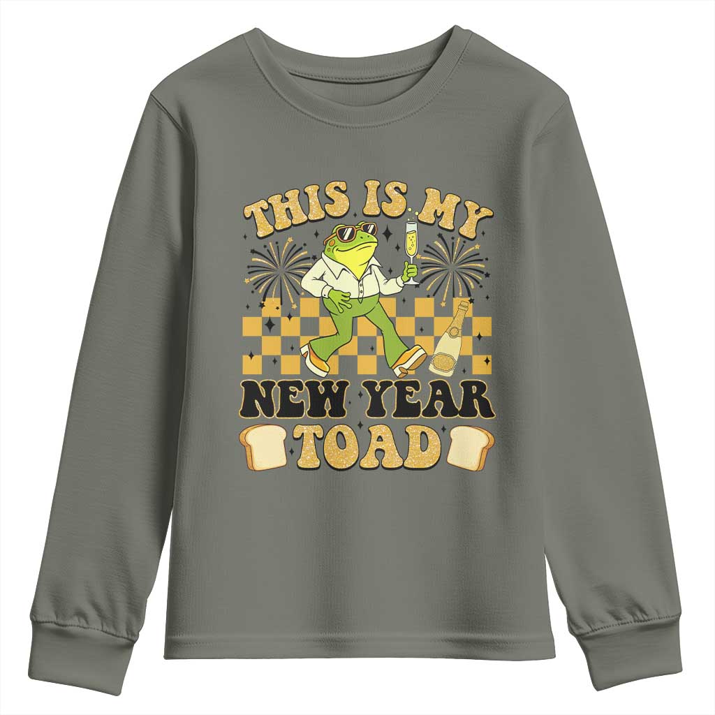 Funny New Years Eve Youth Sweatshirt This Is My New Year Toad Frog Pun TS11 Military Green Print Your Wear