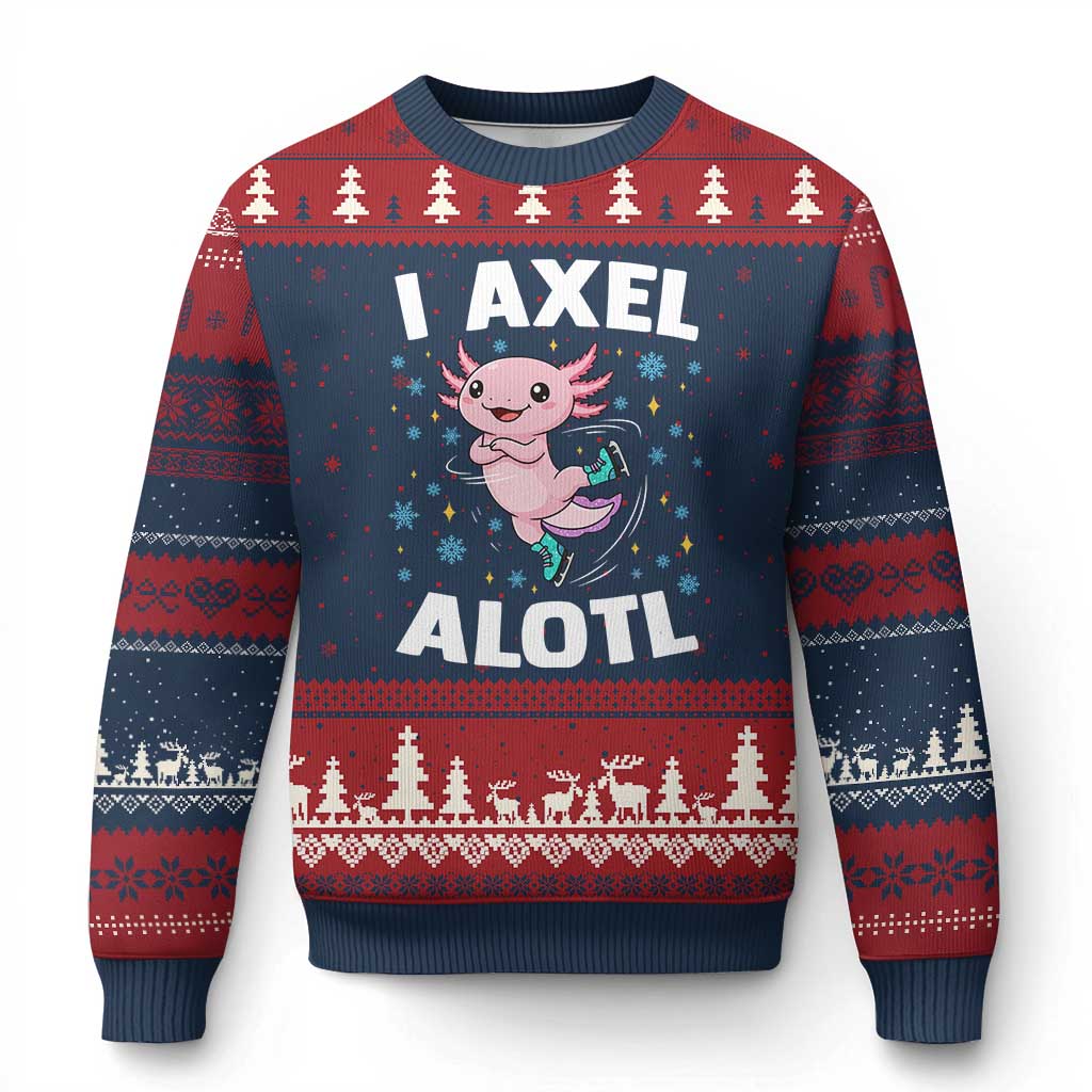 Funny Axolotl Ice Skating Ugly Christmas Sweater I Axel Alotl Winter Sport TS11 Navy Red Print Your Wear