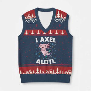 Funny Axolotl Ice Skating V-Neck Knit Sweater Vest I Axel Alotl Winter Sport TS11 Navy Red Print Your Wear