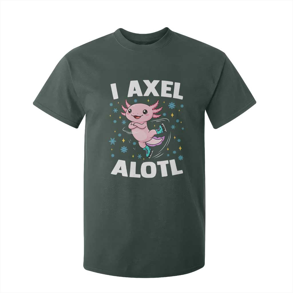 Funny Axolotl Ice Skating T Shirt For Kid I Axel Alotl Winter Sport TS11 Dark Forest Green Print Your Wear