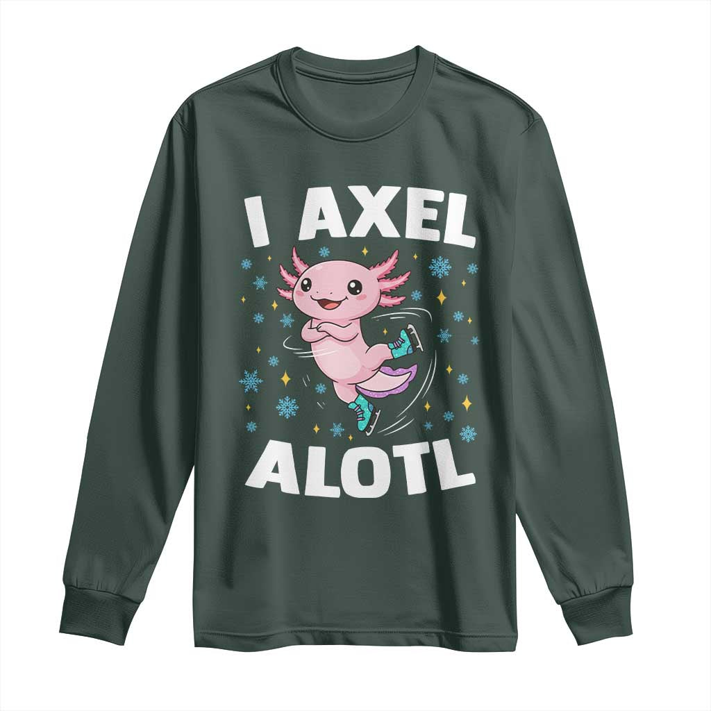 Funny Axolotl Ice Skating Long Sleeve Shirt I Axel Alotl Winter Sport TS11 Dark Forest Green Print Your Wear