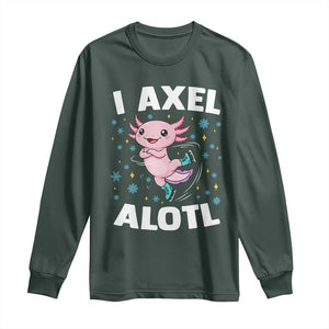 Funny Axolotl Ice Skating Long Sleeve Shirt I Axel Alotl Winter Sport TS11 Dark Forest Green Print Your Wear