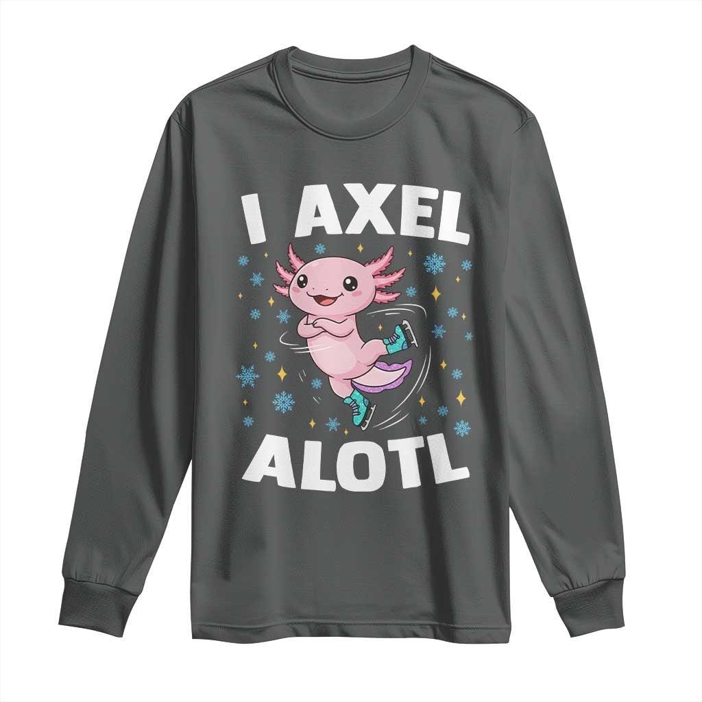 Funny Axolotl Ice Skating Long Sleeve Shirt I Axel Alotl Winter Sport TS11 Dark Heather Print Your Wear