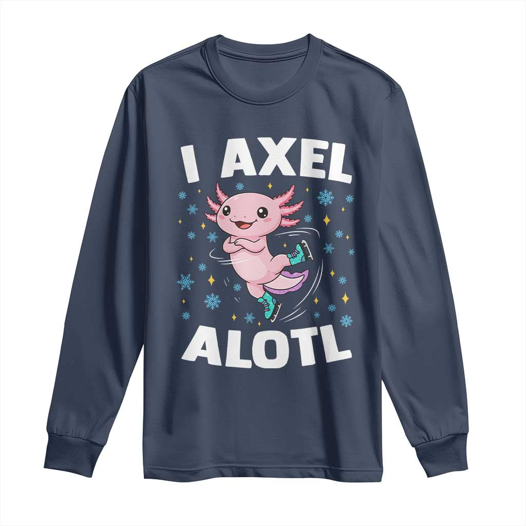 Funny Axolotl Ice Skating Long Sleeve Shirt I Axel Alotl Winter Sport TS11 Navy Print Your Wear