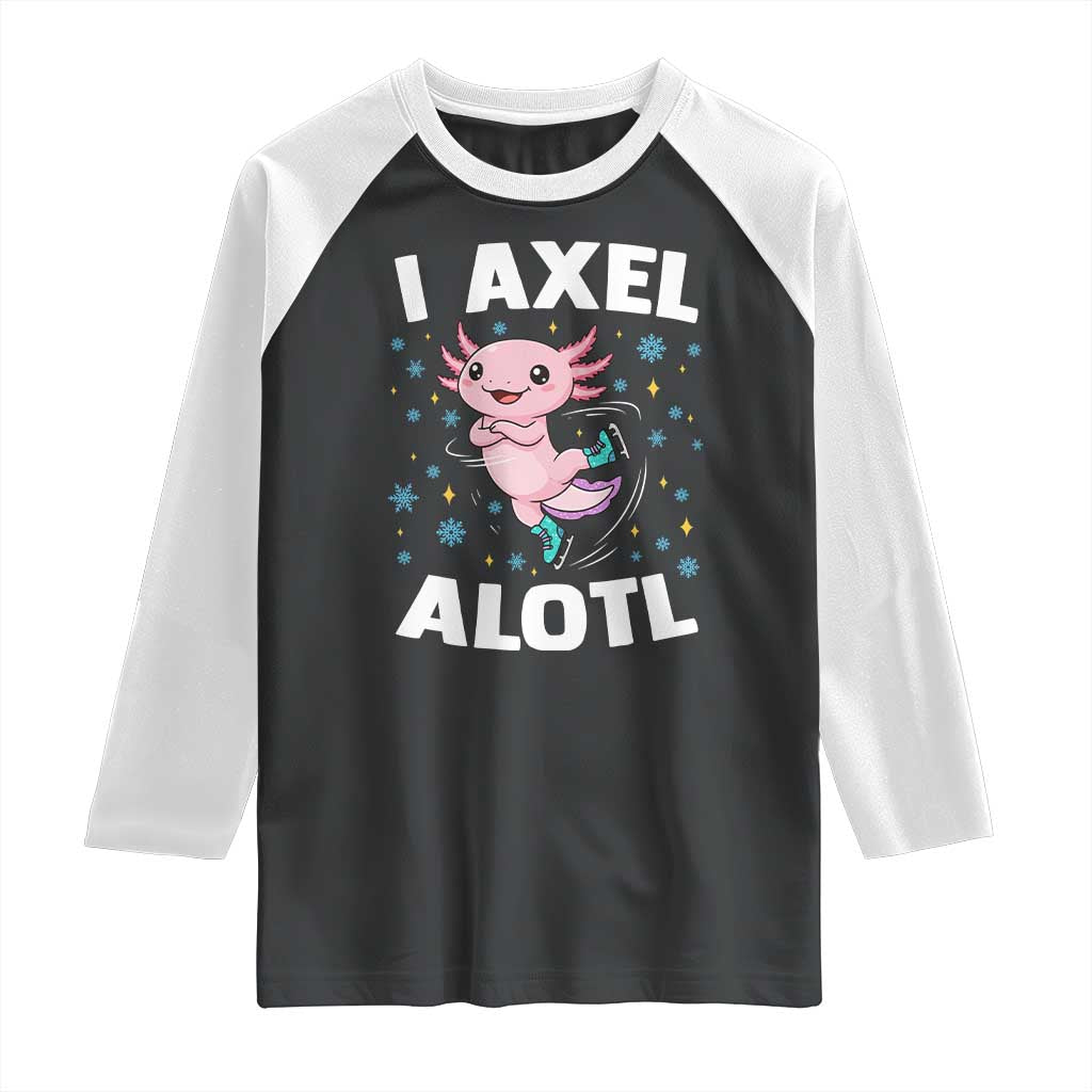 Funny Axolotl Ice Skating Raglan Shirt I Axel Alotl Winter Sport TS11 Black White Print Your Wear