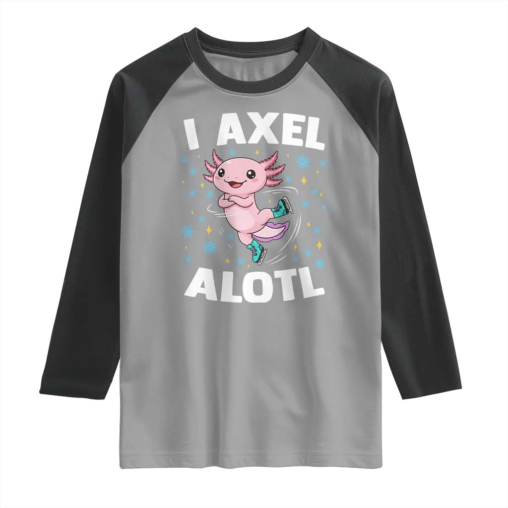 Funny Axolotl Ice Skating Raglan Shirt I Axel Alotl Winter Sport TS11 Sport Gray Black Print Your Wear