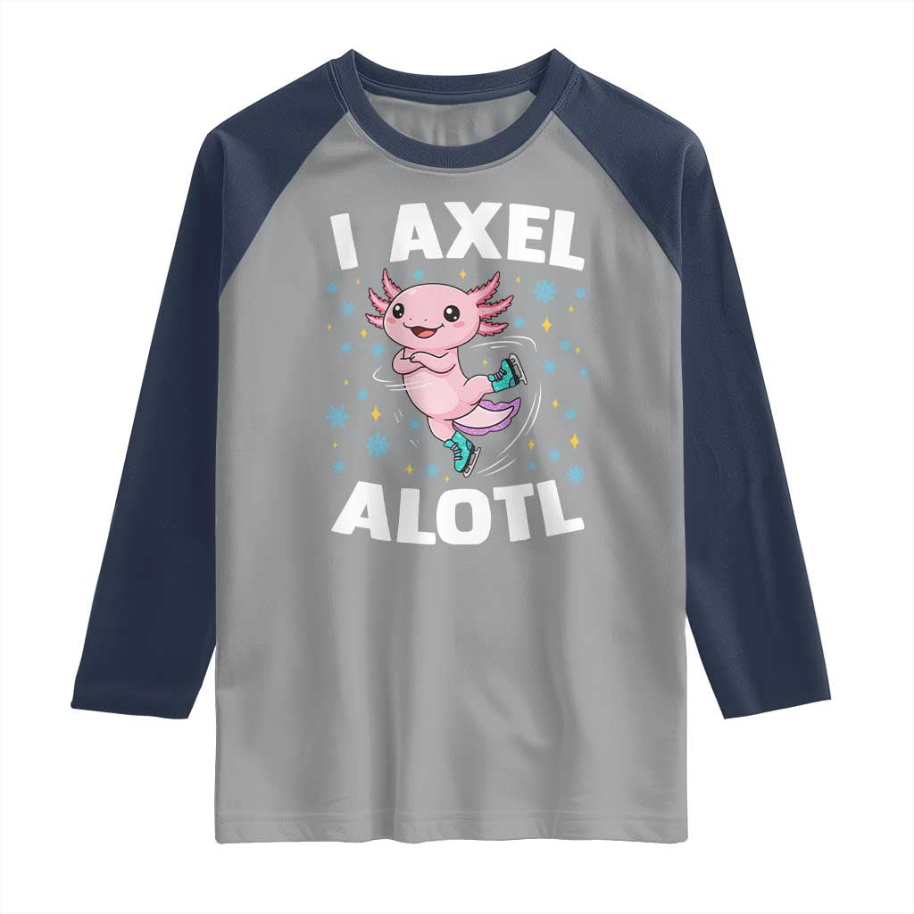 Funny Axolotl Ice Skating Raglan Shirt I Axel Alotl Winter Sport TS11 Sport Gray Navy Print Your Wear
