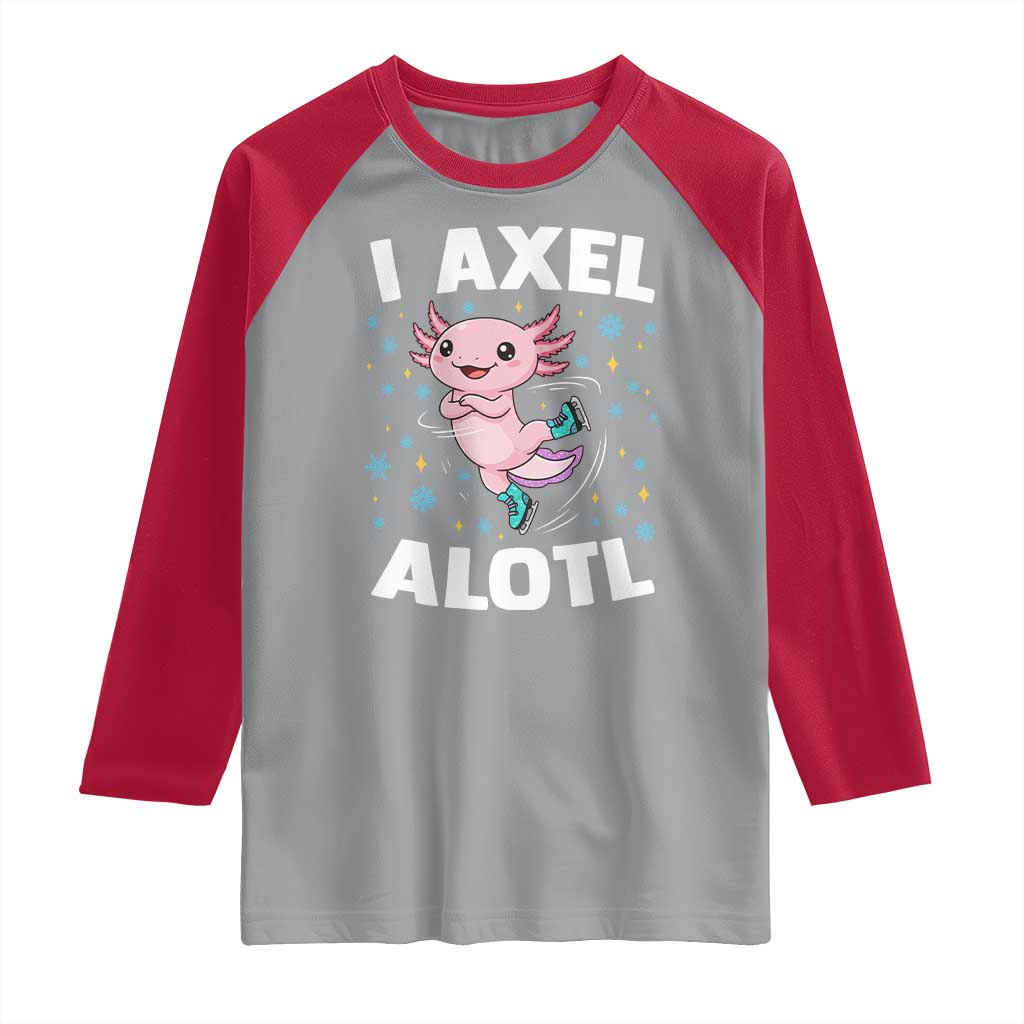 Funny Axolotl Ice Skating Raglan Shirt I Axel Alotl Winter Sport TS11 Sport Gray Red Print Your Wear