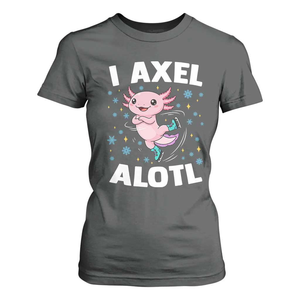 Funny Axolotl Ice Skating T Shirt For Women I Axel Alotl Winter Sport TS11 Dark Heather Print Your Wear