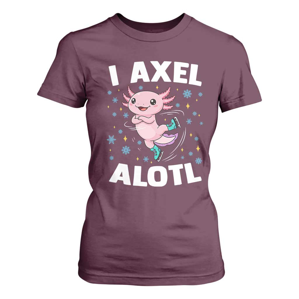 Funny Axolotl Ice Skating T Shirt For Women I Axel Alotl Winter Sport TS11 Maroon Print Your Wear