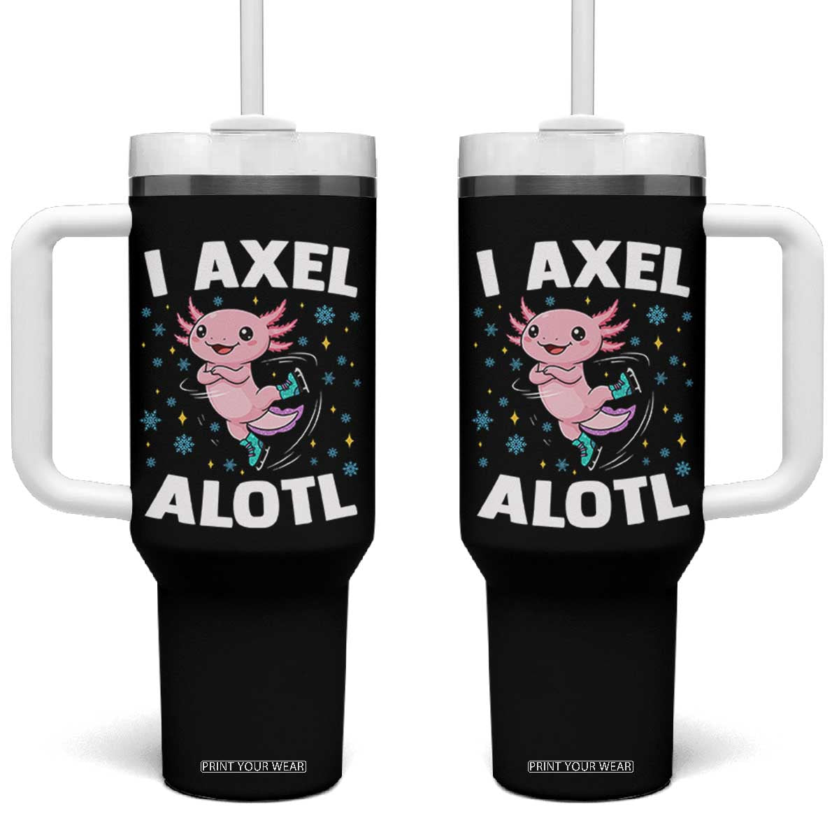 Funny Axolotl Ice Skating Tumbler With Handle I Axel Alotl Winter Sport TS11 One Size: 40 oz Black Print Your Wear