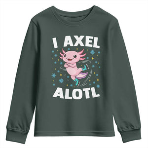 Funny Axolotl Ice Skating Youth Sweatshirt I Axel Alotl Winter Sport TS11 Dark Forest Green Print Your Wear