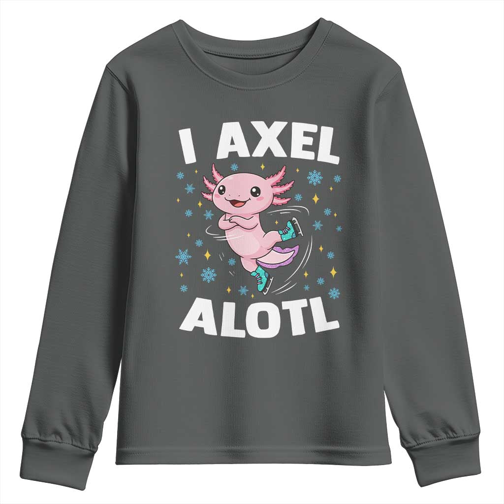 Funny Axolotl Ice Skating Youth Sweatshirt I Axel Alotl Winter Sport TS11 Dark Heather Print Your Wear