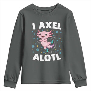Funny Axolotl Ice Skating Youth Sweatshirt I Axel Alotl Winter Sport TS11 Dark Heather Print Your Wear