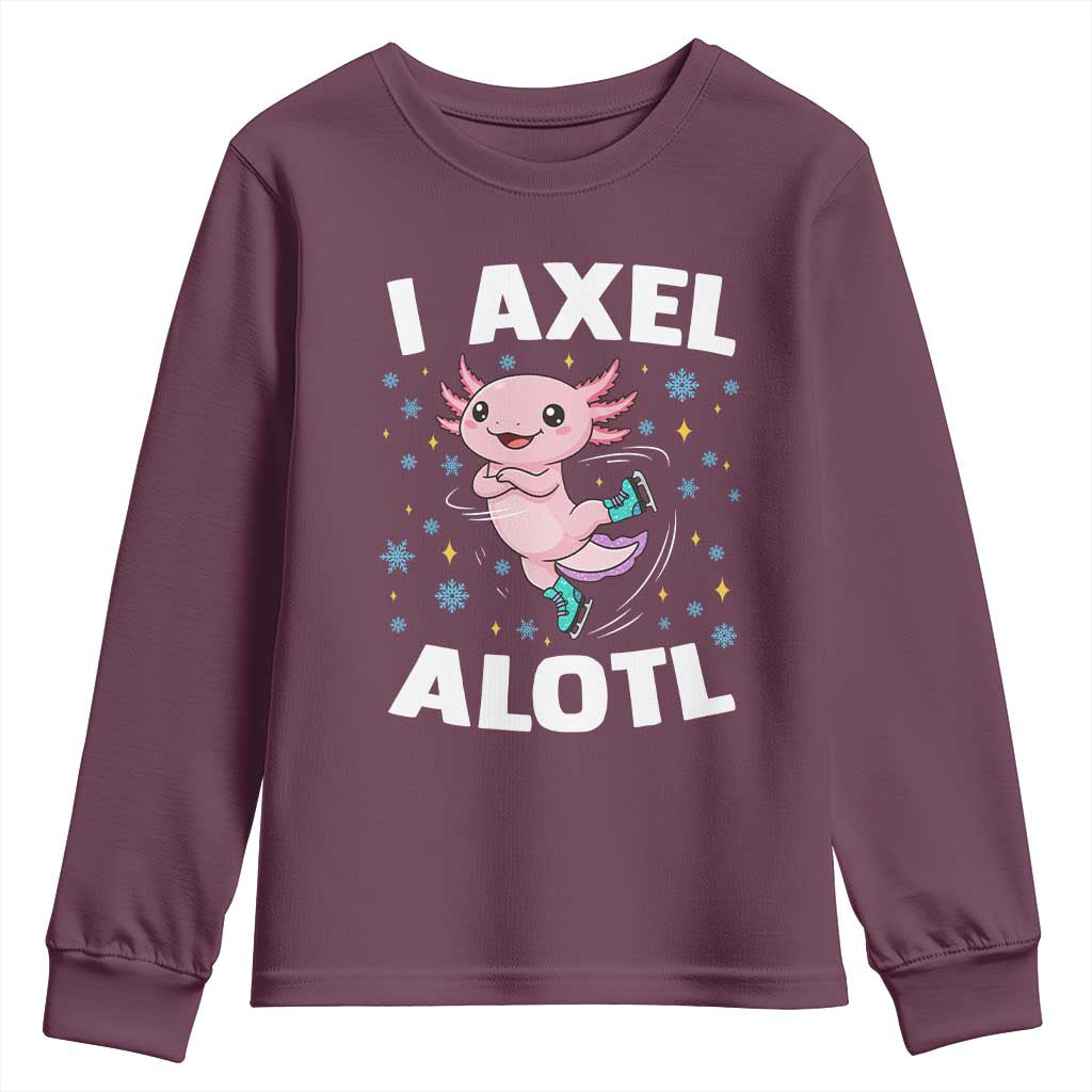 Funny Axolotl Ice Skating Youth Sweatshirt I Axel Alotl Winter Sport TS11 Maroon Print Your Wear