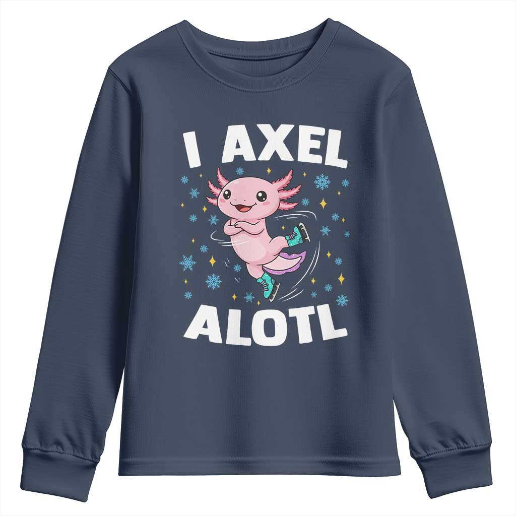 Funny Axolotl Ice Skating Youth Sweatshirt I Axel Alotl Winter Sport TS11 Navy Print Your Wear