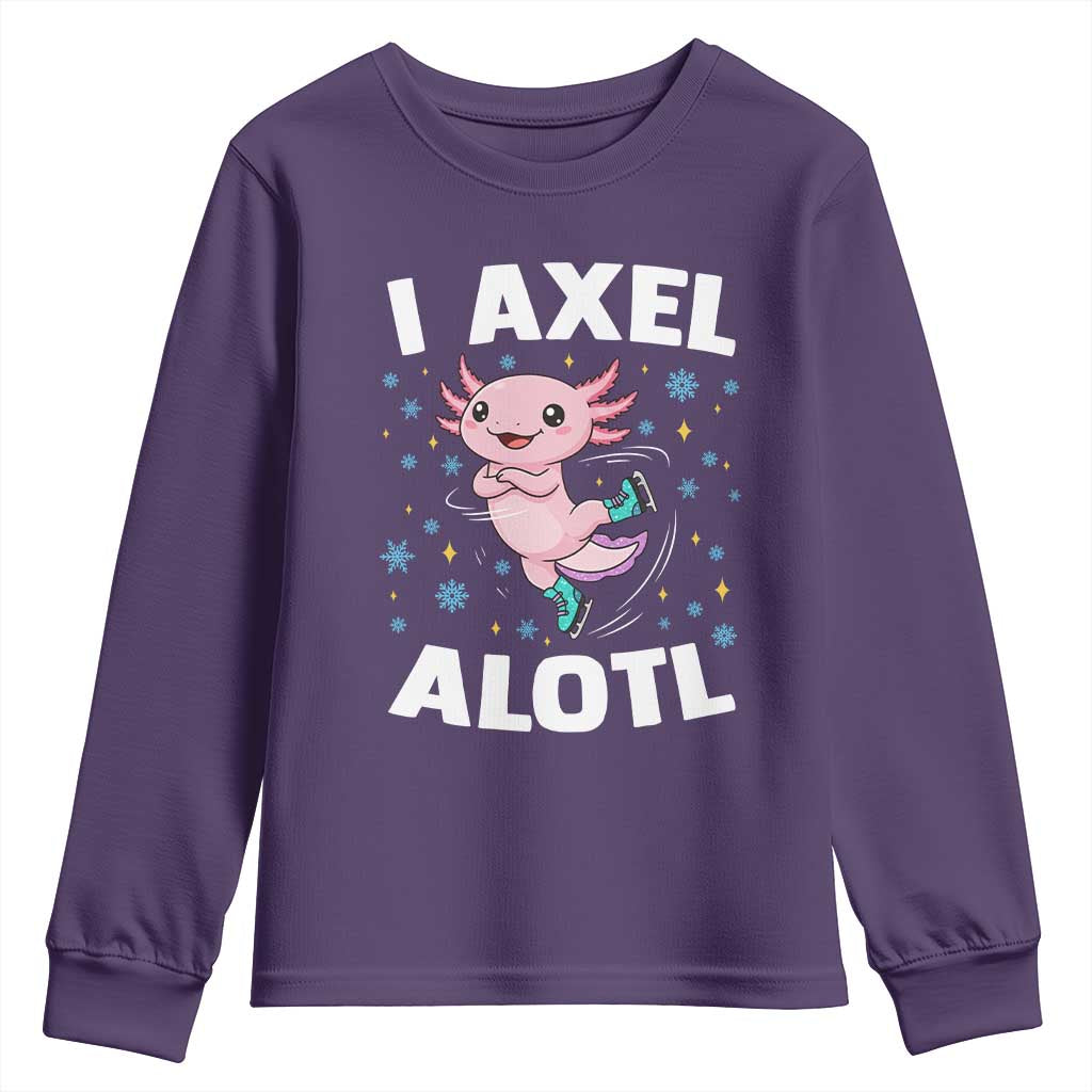 Funny Axolotl Ice Skating Youth Sweatshirt I Axel Alotl Winter Sport TS11 Purple Print Your Wear