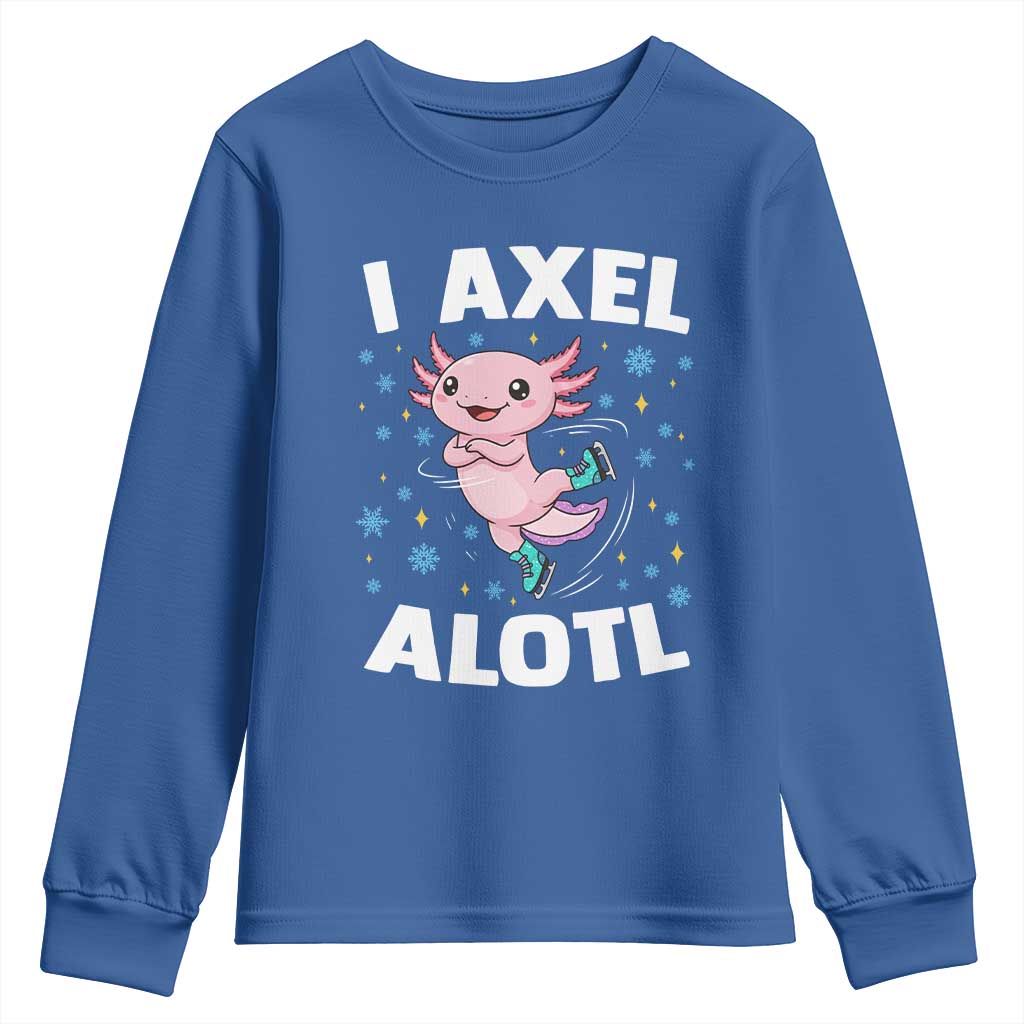 Funny Axolotl Ice Skating Youth Sweatshirt I Axel Alotl Winter Sport TS11 Royal Blue Print Your Wear