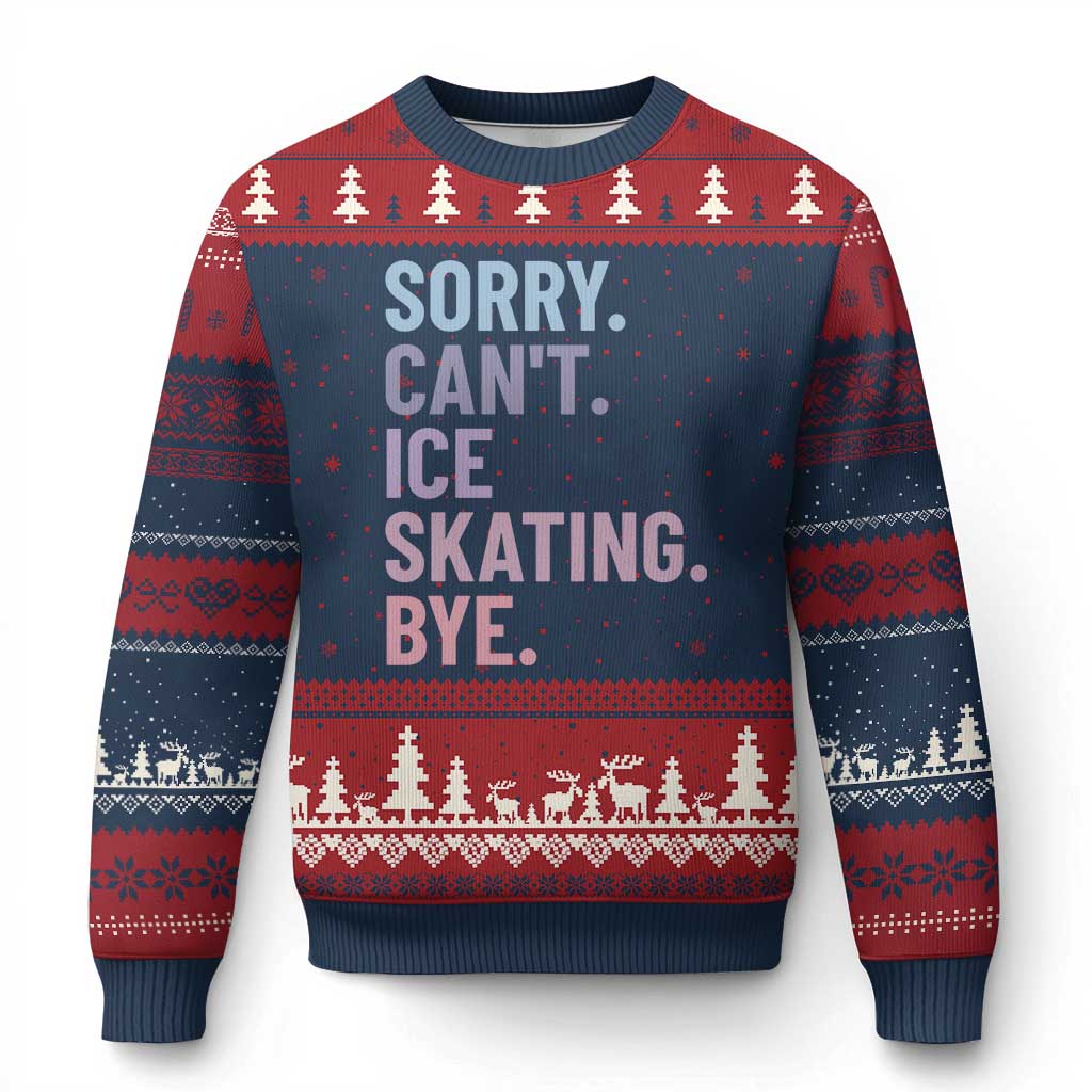 Sorry Cant Ice Skating Bye Ugly Christmas Sweater Funny Ice Skating Lovers TS11 Navy Red Print Your Wear
