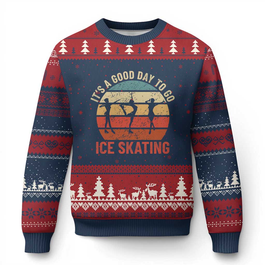 Funny It's A Good Day To Go Ice Skating Ugly Christmas Sweater TS11 Navy Red Print Your Wear