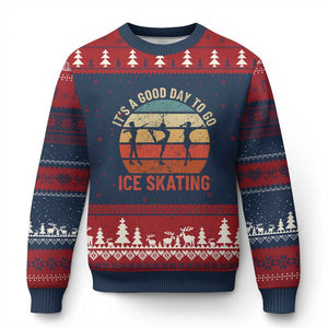 Funny It's A Good Day To Go Ice Skating Ugly Christmas Sweater TS11 Navy Red Print Your Wear