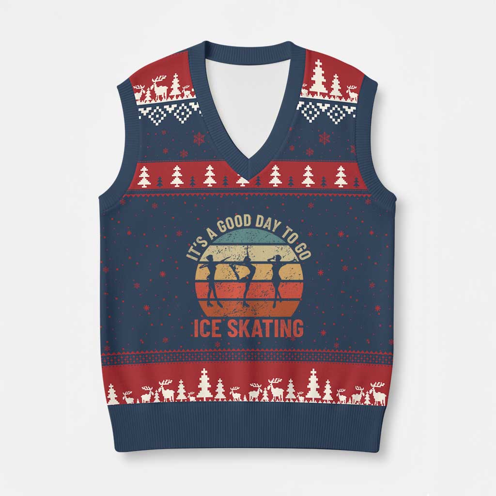 Funny It's A Good Day To Go Ice Skating V-Neck Knit Sweater Vest TS11 Navy Red Print Your Wear