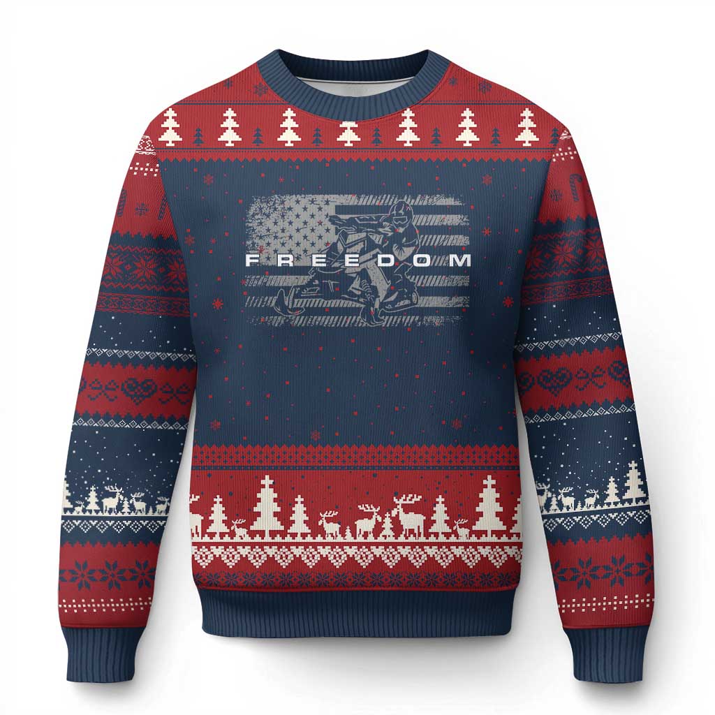 American Flag Snowmobile Freedom Winter Sport Ugly Christmas Sweater TS11 Navy Red Print Your Wear