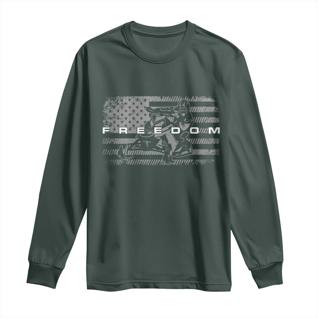 American Flag Snowmobile Freedom Winter Sport Long Sleeve Shirt TS11 Dark Forest Green Print Your Wear