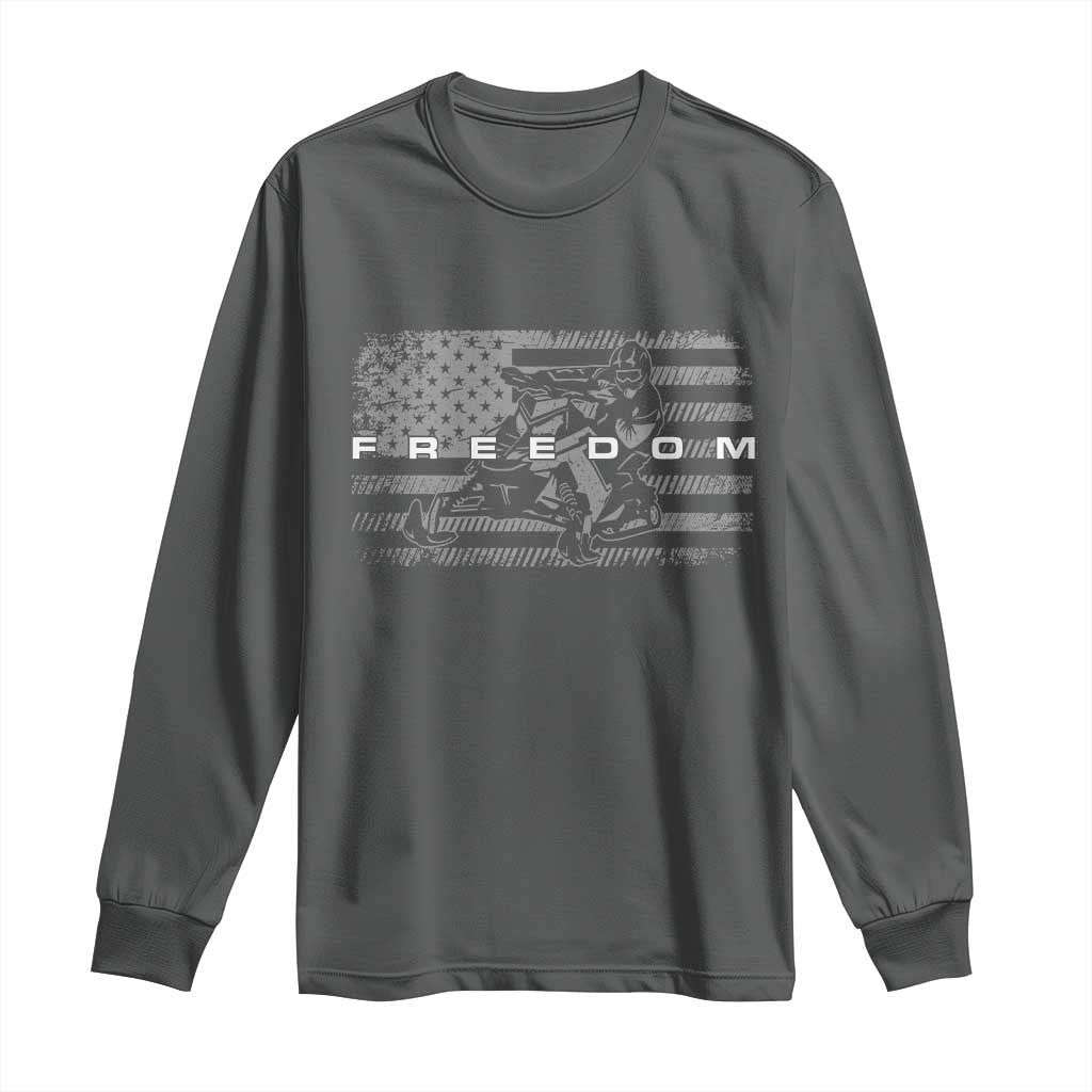 American Flag Snowmobile Freedom Winter Sport Long Sleeve Shirt TS11 Dark Heather Print Your Wear
