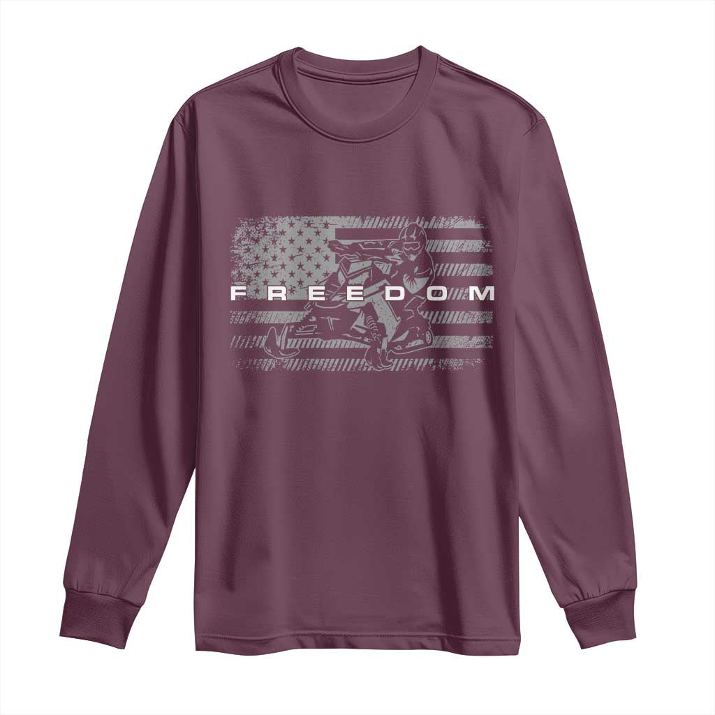 American Flag Snowmobile Freedom Winter Sport Long Sleeve Shirt TS11 Maroon Print Your Wear