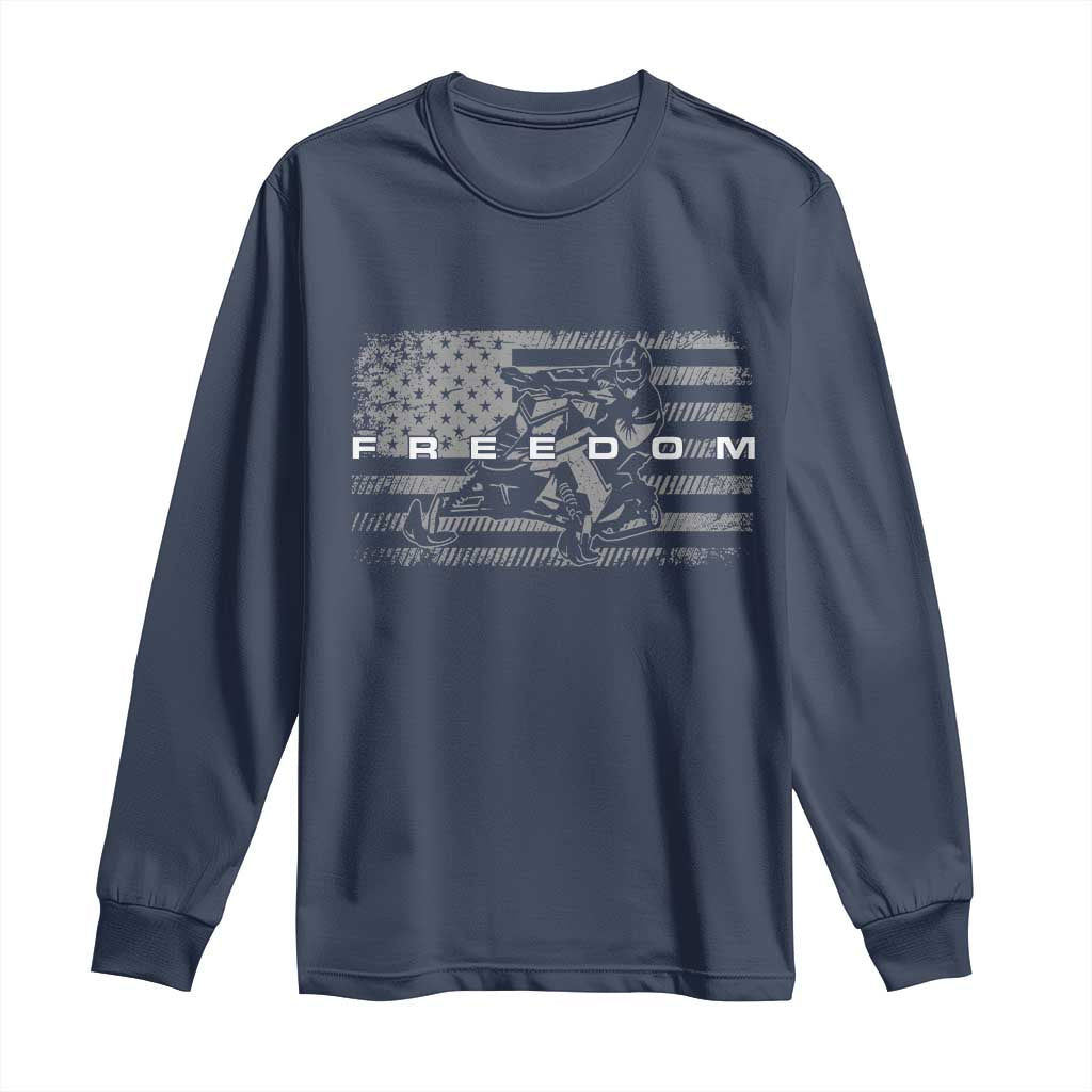 American Flag Snowmobile Freedom Winter Sport Long Sleeve Shirt TS11 Navy Print Your Wear
