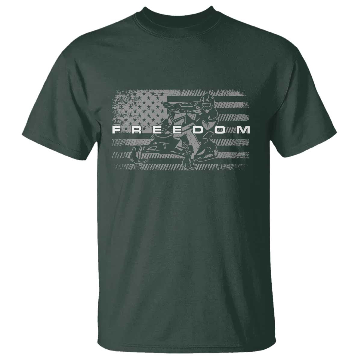 American Flag Snowmobile Freedom Winter Sport T Shirt TS11 Dark Forest Green Print Your Wear