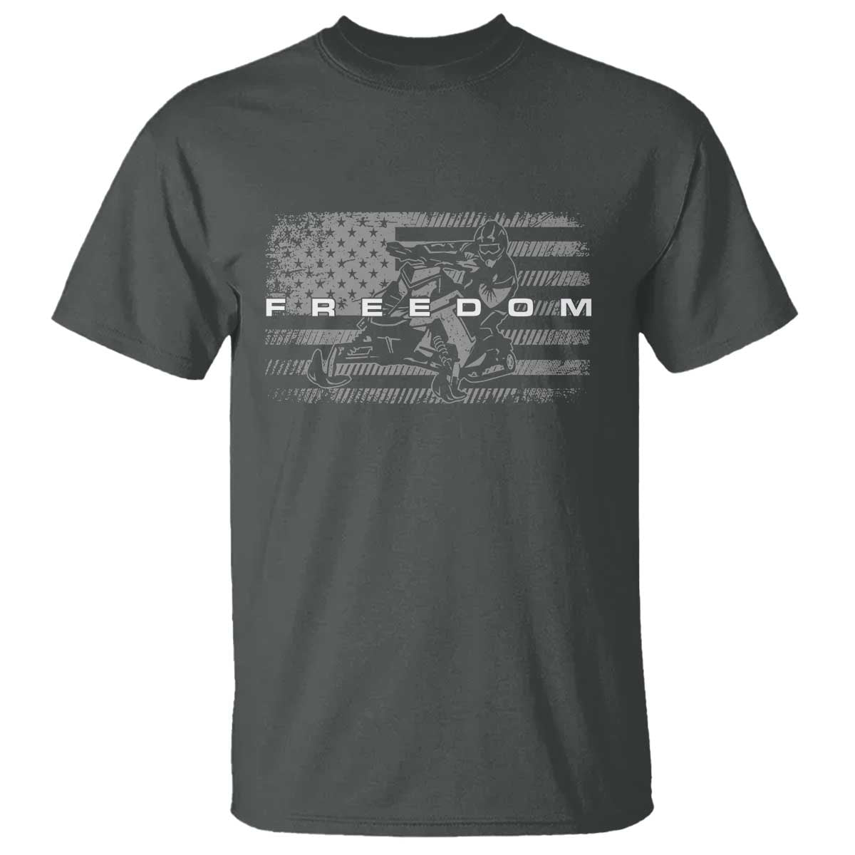American Flag Snowmobile Freedom Winter Sport T Shirt TS11 Dark Heather Print Your Wear