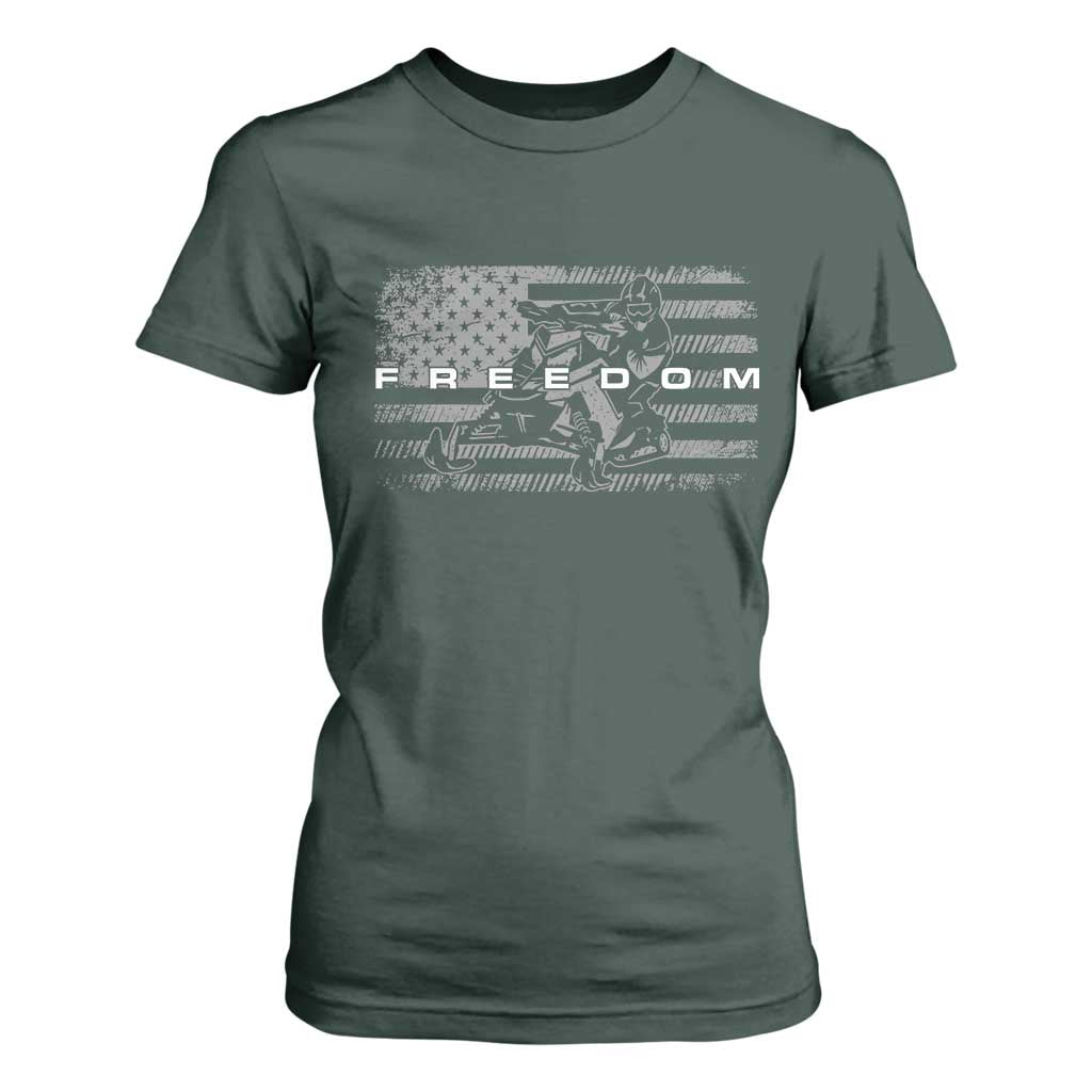 American Flag Snowmobile Freedom Winter Sport T Shirt For Women TS11 Dark Forest Green Print Your Wear
