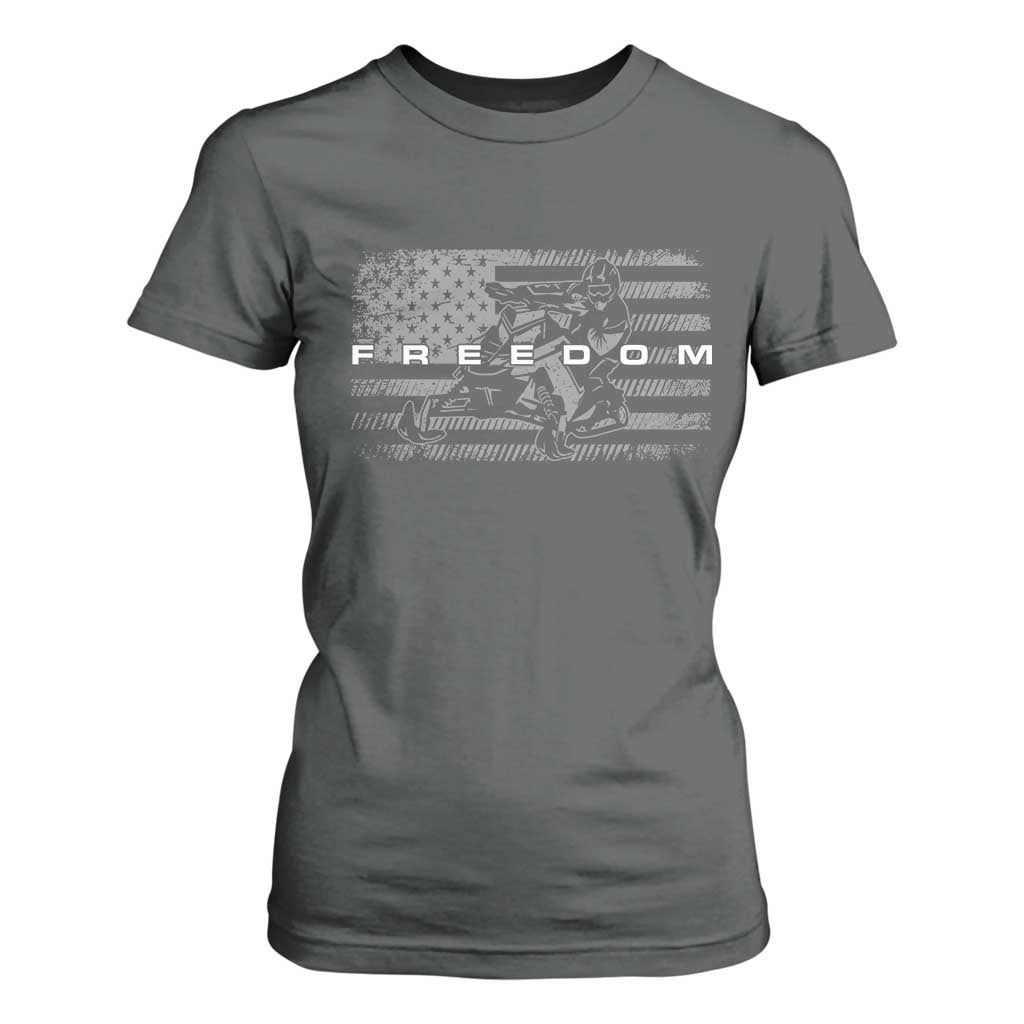 American Flag Snowmobile Freedom Winter Sport T Shirt For Women TS11 Dark Heather Print Your Wear