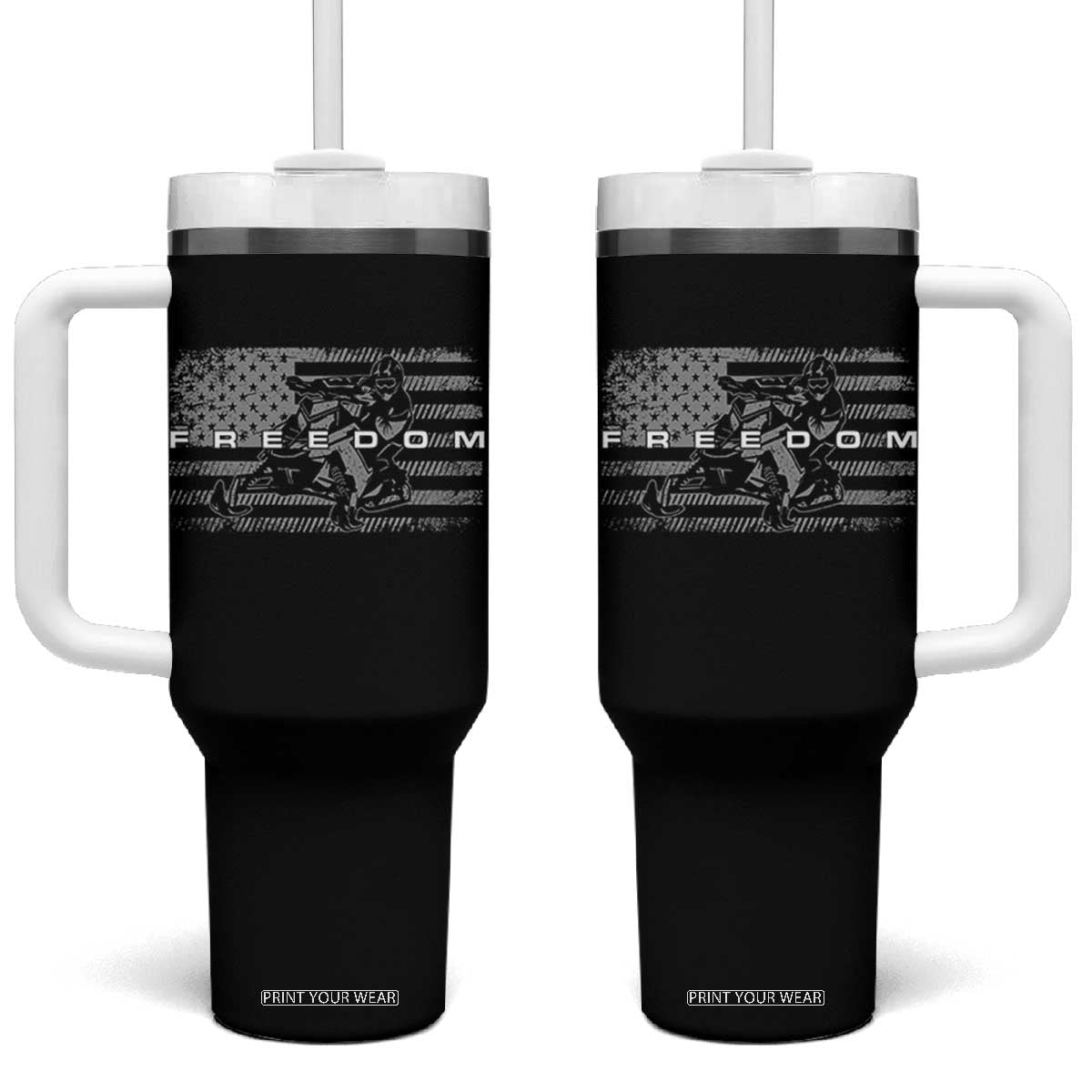 American Flag Snowmobile Freedom Winter Sport Tumbler With Handle TS11 One Size: 40 oz Black Print Your Wear