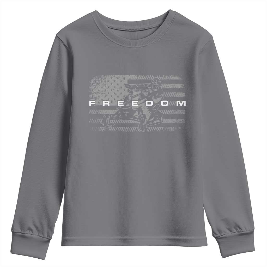 American Flag Snowmobile Freedom Winter Sport Youth Sweatshirt TS11 Charcoal Print Your Wear