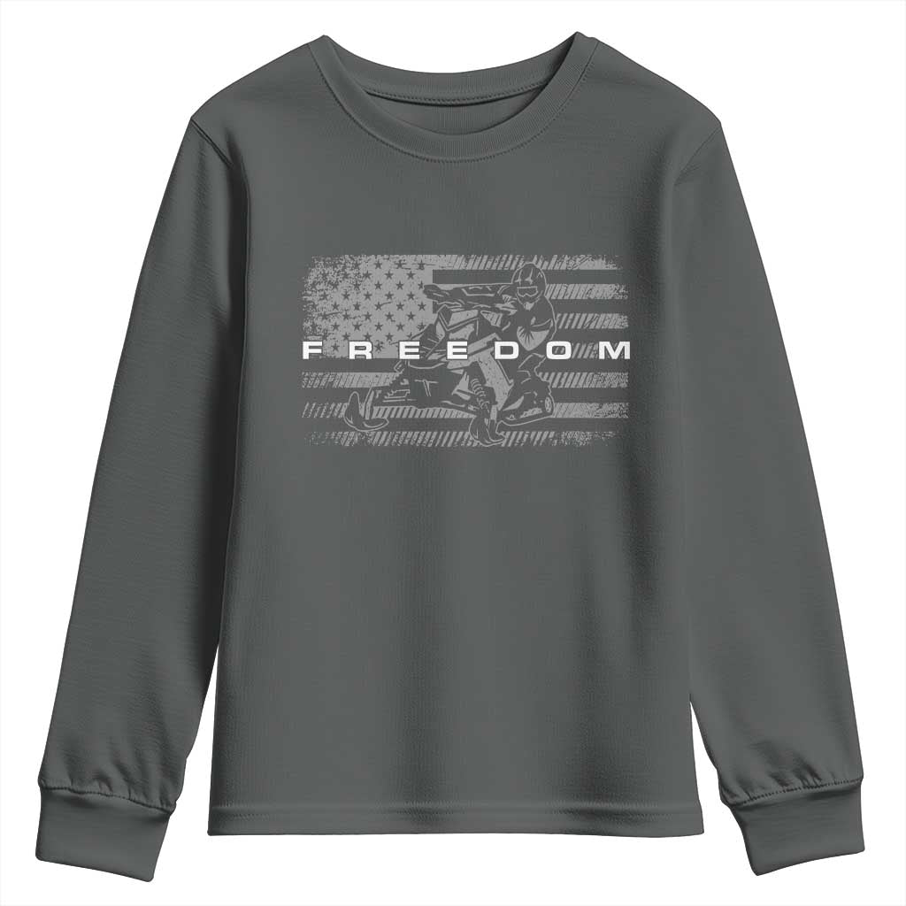 American Flag Snowmobile Freedom Winter Sport Youth Sweatshirt TS11 Dark Heather Print Your Wear