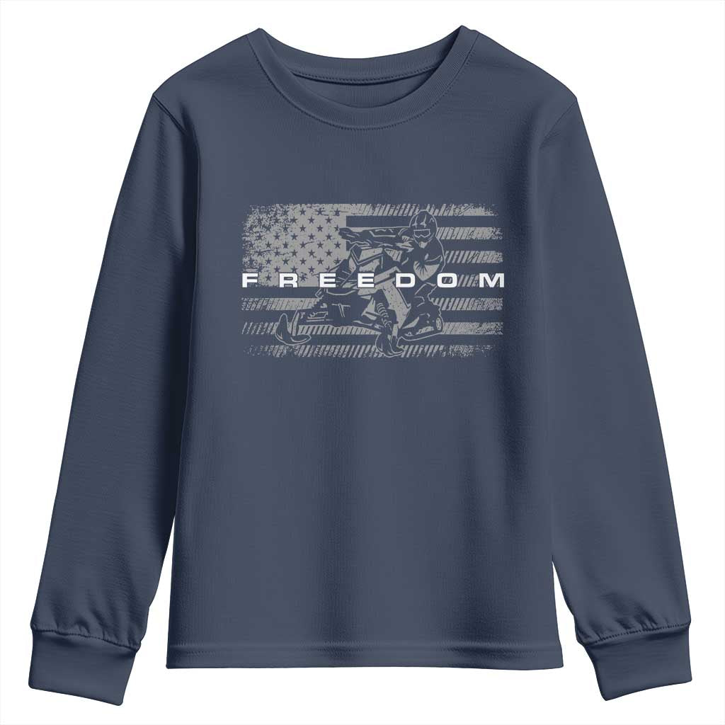 American Flag Snowmobile Freedom Winter Sport Youth Sweatshirt TS11 Navy Print Your Wear