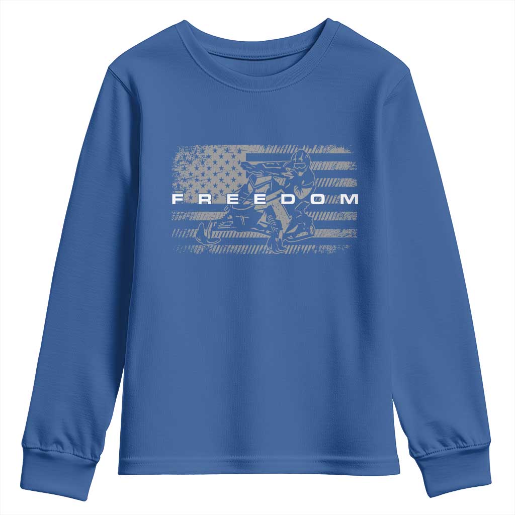 American Flag Snowmobile Freedom Winter Sport Youth Sweatshirt TS11 Royal Blue Print Your Wear