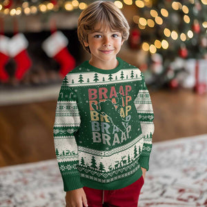 Snowmobile Braaap Ugly Christmas Sweater Retro Snowcross Snow Sled Winter Sport TS11 Forest Green Beige Print Your Wear