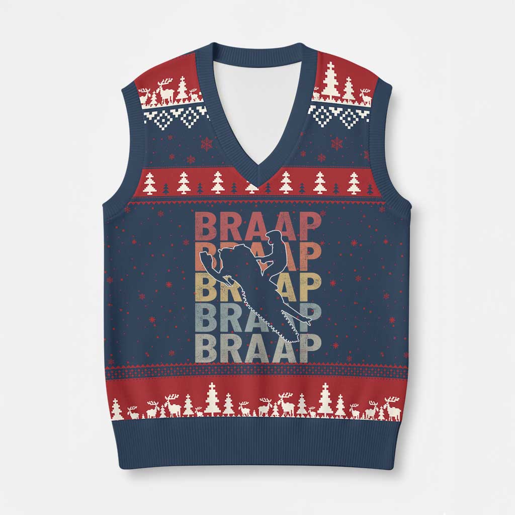 Snowmobile Braaap V-Neck Knit Sweater Vest Retro Snowcross Snow Sled Winter Sport TS11 Navy Red Print Your Wear