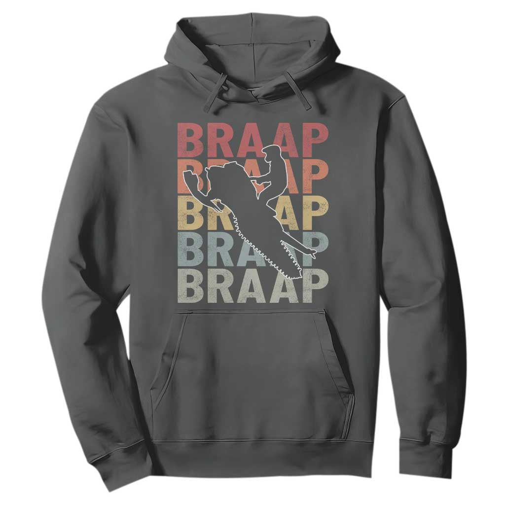 Snowmobile Braaap Hoodie Retro Snowcross Snow Sled Winter Sport TS11 Dark Heather Print Your Wear